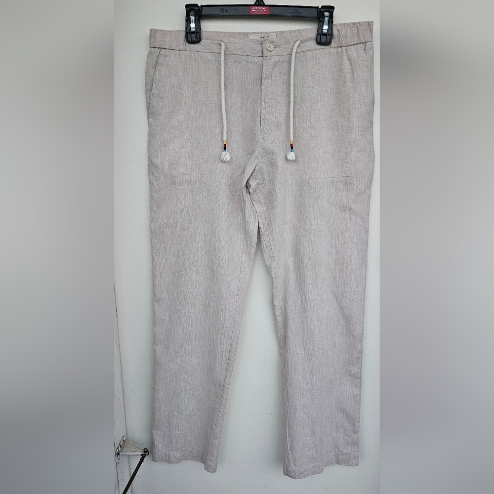NWOT-Celio Cream Linen & Cotton Blend Chino Pants Straight-Leg Cut.Sz.34